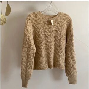 🪞 NWT scoop neck front cable knit long sleeve cozy sweater in peachy nude